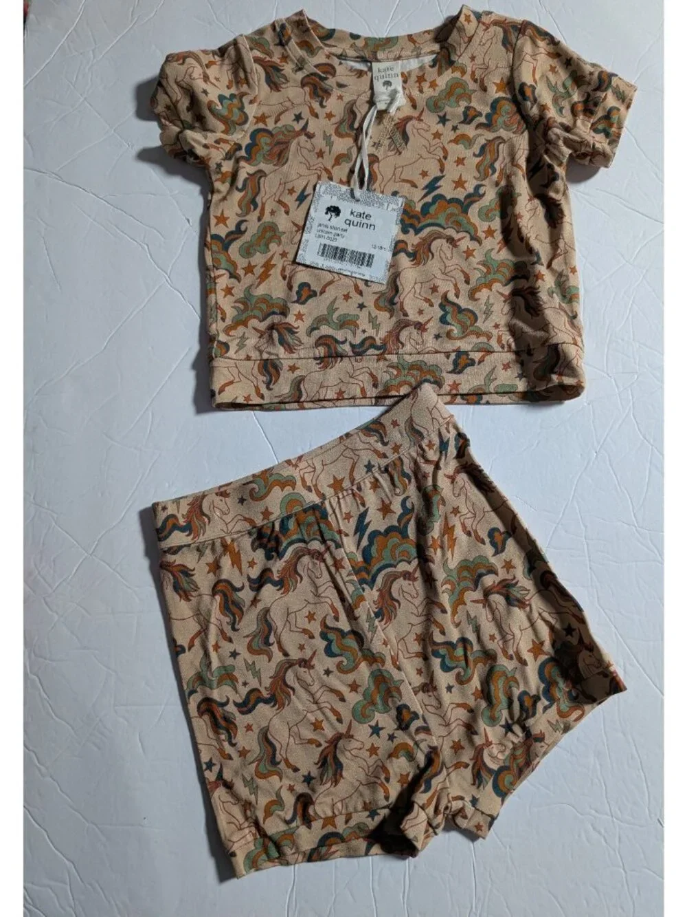 Kate Quinn Jamie Shorts Set Unicorn Party Bamboo Short Sleeve Tee & Shorts 12-18